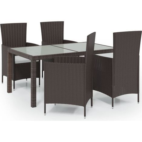 Set da salotto da esterno composto da 5 pezzi con cuscini in resina intrecciata marrone 020014953 (1/5)