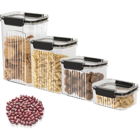 Boîte De Rangement - Couvercle Hermétique - Transparent - Empilable - Pour Céréales Et Aliments Secs - Lot De 4 (1/5)