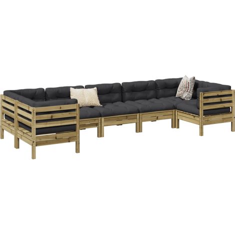 Set de sofás jardín 7 pzas con cojines madera pino impregnada vidaXL (1/5)