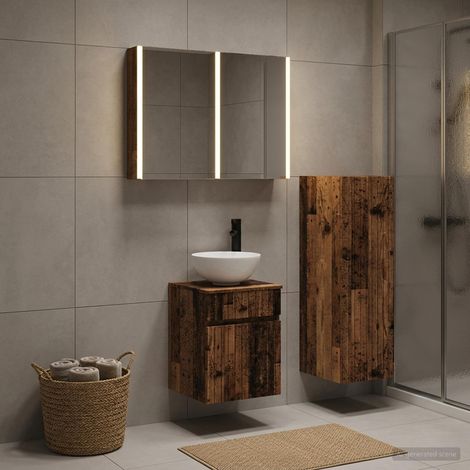 vidaXL Bathroom Furniture Set 4 pcs Old Wood Engineered Wood and Glass (1/5)