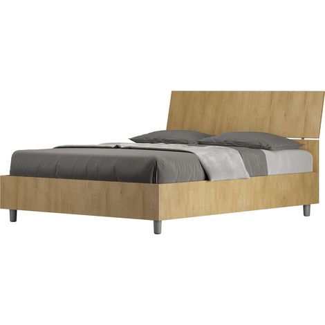 Letto Matrimoniale Francese 140x190 cm con Rete e Contenitore Demas Testata Inclinata Quercia (1/5)