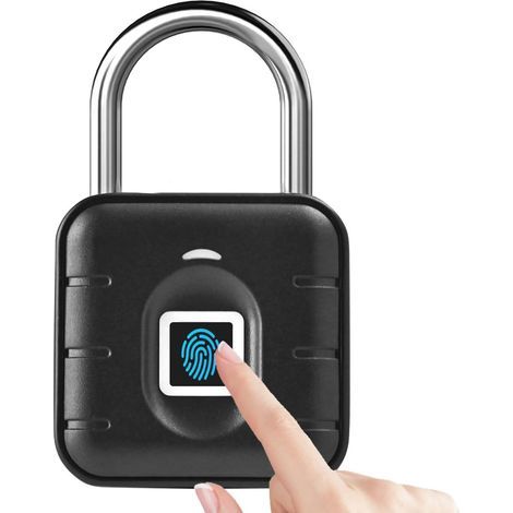 Fingerprint padlock, gym password padlock, locker padlock, USB charging, black, waterproof (1/5)
