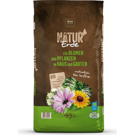 PATZER NATUR Erde BIO für Blumen & Pflanzen im Haus & Garten torffrei - 45 Liter