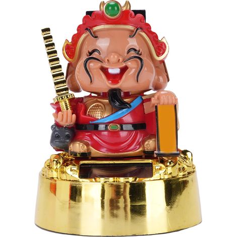 Ortviai Statue Solaire de Caishen Nodding pour Voiture et Intérieur – Décoration Feng Shui Porte-Bonheur en Plastique Robuste