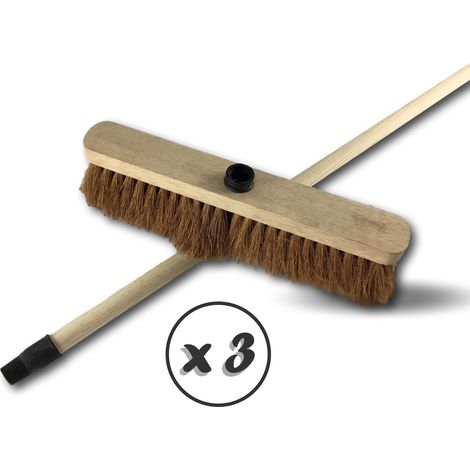 Kibros – Balai à poussière en fibres de coco naturel – Lot de 3 – Longueur 37,5 cm – Manche en bois 1,25 m – Douille vissante plastique – 211726MX3