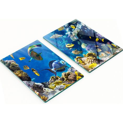 Tablas de cortar de cristal para cocina con estampado de arrecifes de coral, 2 x 40 x 52 cm.