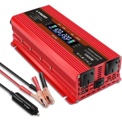 Onduleur 12V à 220V sinus pur 1000W – Efficacité > 95% – 1 prise EU + port USB 5V 2.1A – Protection surtension et court-circuit (1/5)