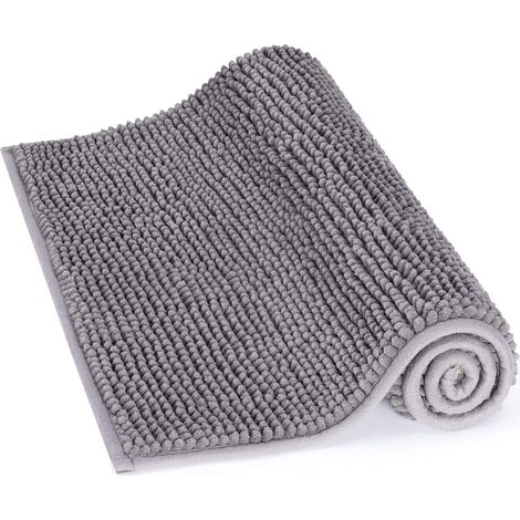 Rutschfeste Badematte 50 x 80 cm, Mikrofaser-Chenille-Teppich für Badezimmer, grau (1/5)
