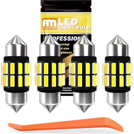 31mm Festoon C5W LED Ampoules 6500K Blanche 12V 24V DE3175 Ampoule Navette LED 4014 12SMD Canbus Sans Erreur pour Intérieur Plafonnier de Voiture Éclairage Plaque d'Immatriculation, 4Pcs (1/5)