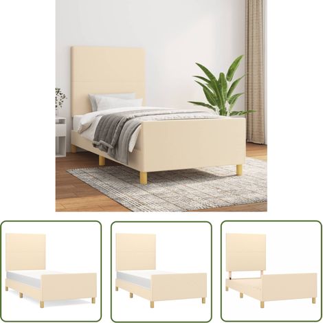 The Living Store Cadre de lit sans matelas crème 100x200 cm tissu - Cadre De Lit - Lit Double - Literie - Têtière De Lit - Meuble Chambre (1/5)