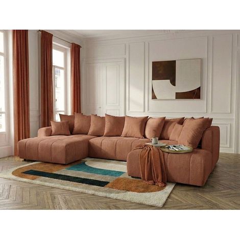 BOBOCHIC - Canapé panoramique convertible ROXELANE tissu chiné Angle gauche  Orange