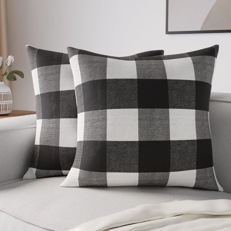 2 Pièces Taie d'oreiller 40x40 cm, Motif Carreaux Buffalo Noir, Coton Doux, Pour Salon Chambre (1/5)