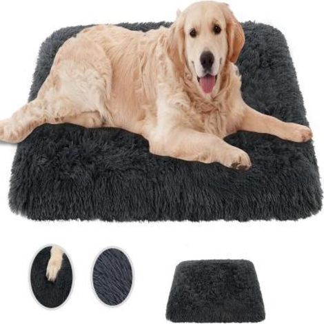 Lit Pour Chien 95x65 Cm Tissu Peluche Doux Base Antidérapante Tapis Lavable Machine Gris Foncé (1/4)