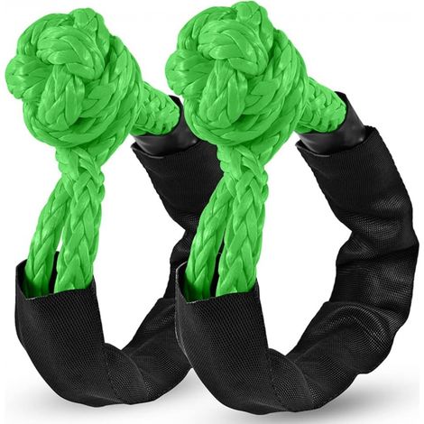 2Pcs Soft Shackle Tow Ropes for Truck ATV Marine, One-Piece Outdoor Recovery Straps, Green (1/4)
