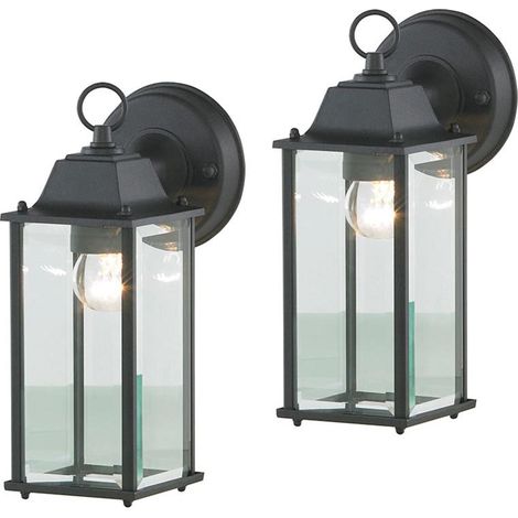 Litecraft Colone Wall Light Bevelled Glass Outdoor IP23 Lantern Black - 2 Pack (1/5)