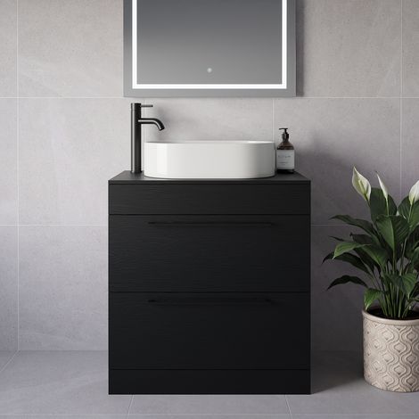 Napoli 460 Nero Oak 800mm 2 Drawer Vanity Unit for Countertop Basins - 800mm - Matt Black 480mm Handle