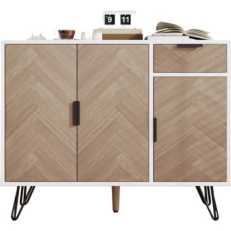 Armoire de rangement, étagères réglables en hauteur, design moderne, Blanc - Bois - MDF - Panneau de particules (1/2)