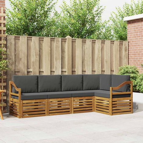 Ecksofa Set 5 pcs Natur und Anthrazit Massivholz Akazie
