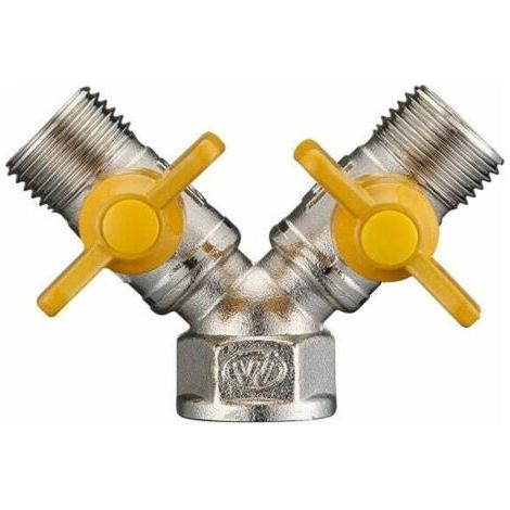 Raccord laiton 1/2' avec inverseur de gaz – Double sortie 90° – Vanne à bille pour circuits d'eau et gaz – Installation rapide