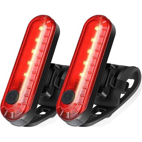 Lot de 2 feux arrière de vélo à LED rechargeables par USB, lampe torche de sécurité arrière puissante pour le cyclisme, batterie au lithium 330 mAh, 4 modes d'éclairage, (2 câbles USB inclus) (1/5)