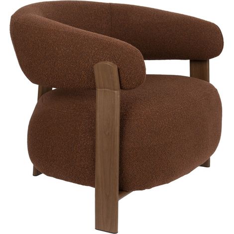 Fauteuil Robyn en tissu bouclé marron, design arrondi