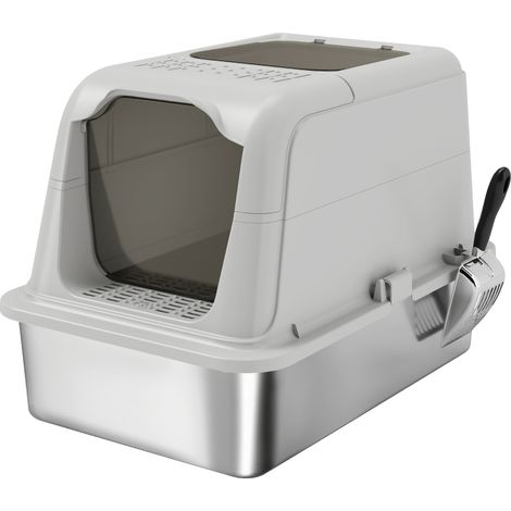 Katzenklo, Katzentoilette mit Deckel, Streuschaufel, vorne Eingang und ober Ausgang Edelstahl bis 8 kg (1/5)