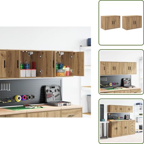 vidaXL Armoires murales garage 2 pcs chêne artisanal bois d'ingénierie (1/5)