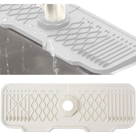 Tapis de robinet en silicone, protection anti-éclaboussures pour robinet d'évier, bac de récupération pour robinets à poignée, tapis d'évier pour plan de travail de cuisine et salle de bain, 43 cm, bl (1/5)