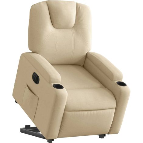Poltrona relax TV molto comoda con funzione di sollevamento elettrico in tessuto crema DEC028291