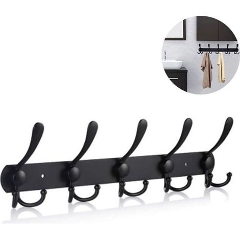 Porte-manteau mural long, 5 trois crochets pour suspendre des manteaux, patères murales, porte-manteau mural, crochet pour vêtements, veste, chapeaux, noir (1/4)