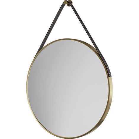 Colore Oakmount Brushed Brass Frame with Brown Strap 600mm Round Mirror (1/5)