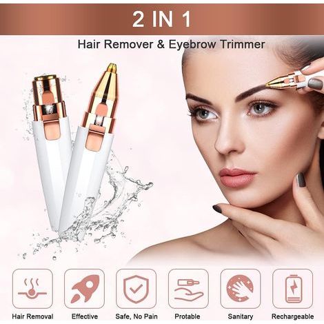 Épilateur facial 2 en 1, tondeuse à sourcils et épilateur visage, rasoir rechargeable, étanche et indolore pour les lèvres, le nez, le visage et le corps (duvet). (1/4)