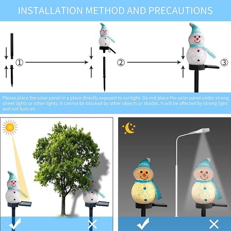 Lot de 2 guirlandes solaires bonhomme de neige pour Noël, décorations lumineuses de jardin. (1/3)