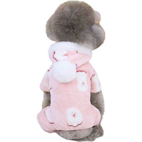 1 Sweat à capuche pour chien et chat, polaire corail, rose, taille M à XXL, vêtement d'hiver pour animaux de compagnie (1/5)
