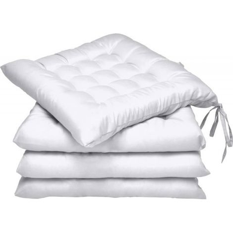 Coussin Chaise Jardin Lea - Lot de 4 – Coussin Exterieur Confortable et épais - 40x40x5 cm - Blanc (1/5)