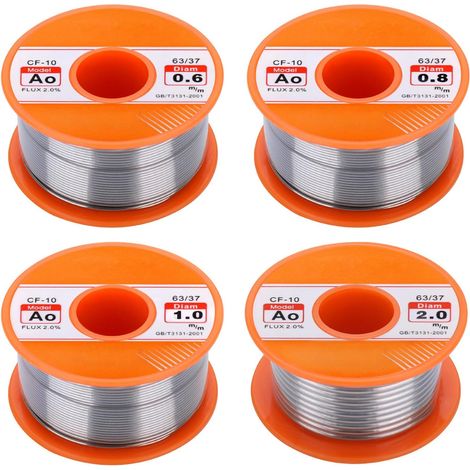 Lot de 4 fils à souder, 50 g/100 g, fil à souder à l'étain avec âme de colophane pour la réparation et le bricolage de composants électriques (0,6 mm/0,8 mm/1 mm/2 mm)