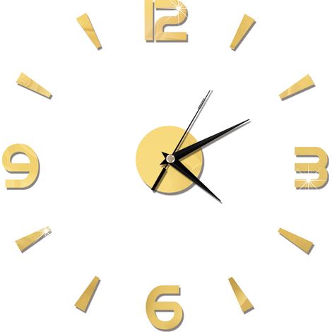Sticker horloge murale en acrylique miroir 1 mm, décoration murale DIY, style moderne pour la maison, le bureau ou la chambre (Or)