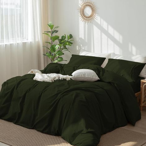 Bettwäsche-Set 155x220 cm Baumwolle Olivgrün 3-teilig mit Reißverschluss