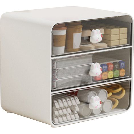 Boîte de rangement pour cosmétiques à tiroir, boîte de rangement pour maquillage, étagère de bureau, panier pour chambre d'étudiant, maison, grand format, lapin blanc (1/5)