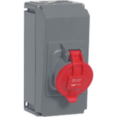 prise saillie inclinée 63 ampères 3p+t ip44 rouge - legrand hypra 53723