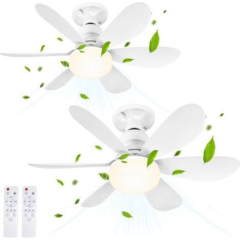 Deckenventilator 2er-Set mit Licht und Fernbedienung, 52 cm kleiner dimmbarer LED-Deckenventilator mit E27-Fassung