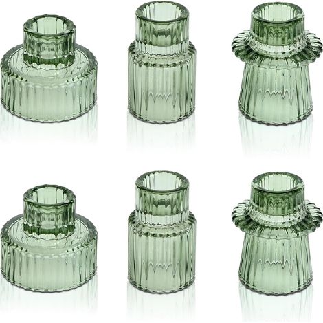 Set di 6 portacandele in vetro, portacandele trasparenti 2 in 1 per lumini, candelieri per candele dritte, piccoli portacandele per candele dritte per la decorazione del tavolo da matrimonio, tavolo