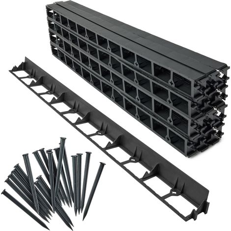 Garronda Bordure de Jardin 24 m, Bordurette Flexible Plastique Noir 5,8 cm avec 100 Piquets, Délimitation Pelouse Massifs Potager, GD-0157