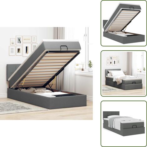 The Living Store Ottoman-Bett mit Matratze Dunkelgrau 100x200 cm Stoff - Matratze (1/5)