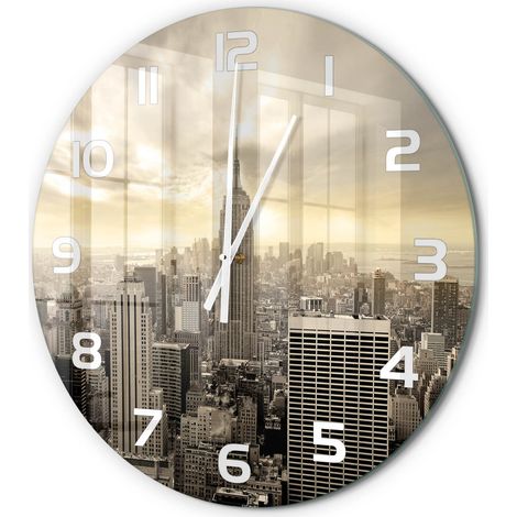 Horloge Murale Ronde en Verre Chiffres Lisibles Silencieuse et Moderne Manhattan, New York fi 60 cm (1/5)