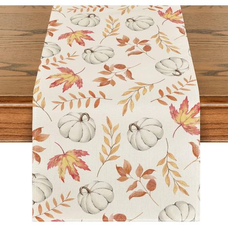 Chemise De Table Automne - Motif Citrouilles Et Feuilles D'érable - 33 X 183 Cm - Pour Table À Manger Cuisine Salon - 1 Pièce (1/5)