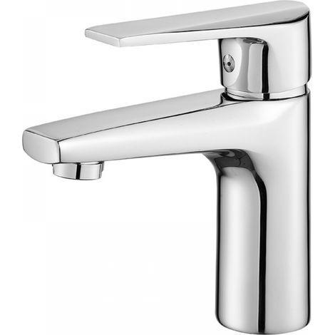 Robinet de lavabo de salle de bain à levier unique avec bonde escamotable, aérateur économiseur d'eau, taille M, chrome (1/5)