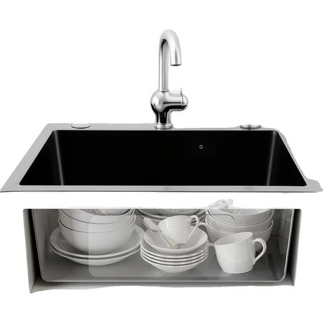 Évier de cuisine, acier inoxydable 201, taille interne 4635,5cm, distributeur de savon 200ml, trou de drainage de 50mm, taille du produit 504520cm (1/5)