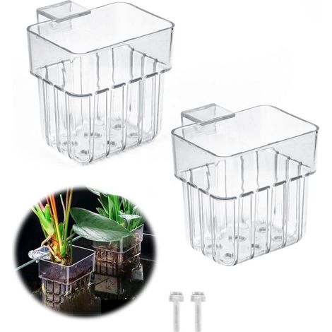 Support Plante D'aquarium, Pot pour Plantes D'Aquarium, Acrylique Transparent Tasses Panier pour Plantes Aquatiques Suspension pour Plantes, Décoration pour Aquarium, 2 Pièces
