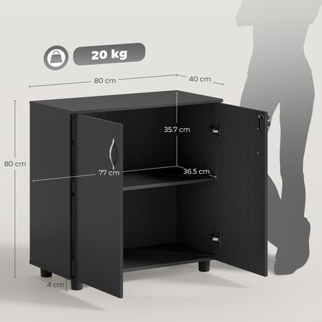 Armoire de bureau verrouillable multifonctionnelle (2 portes, avec étagères intérieures), 80 x 40 x 80 cm, noire (1/5)